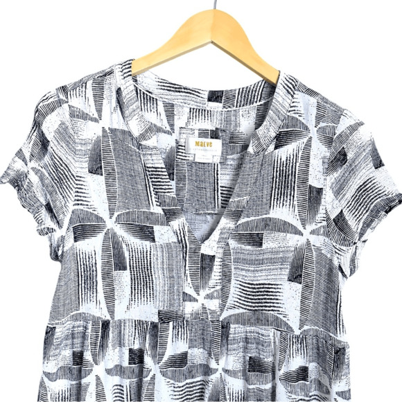 Maeve by Anthropologie Women S Dress Black White Geometric Print Modest Boho - Picture 2 of 11